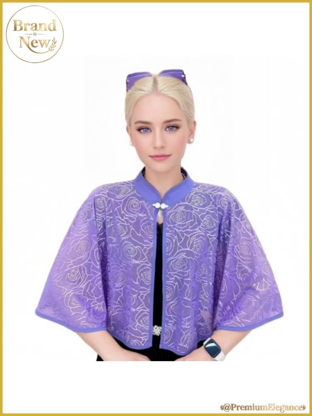 Ladies Floral Lace Shawl Cape with Button Closure for Evening Party